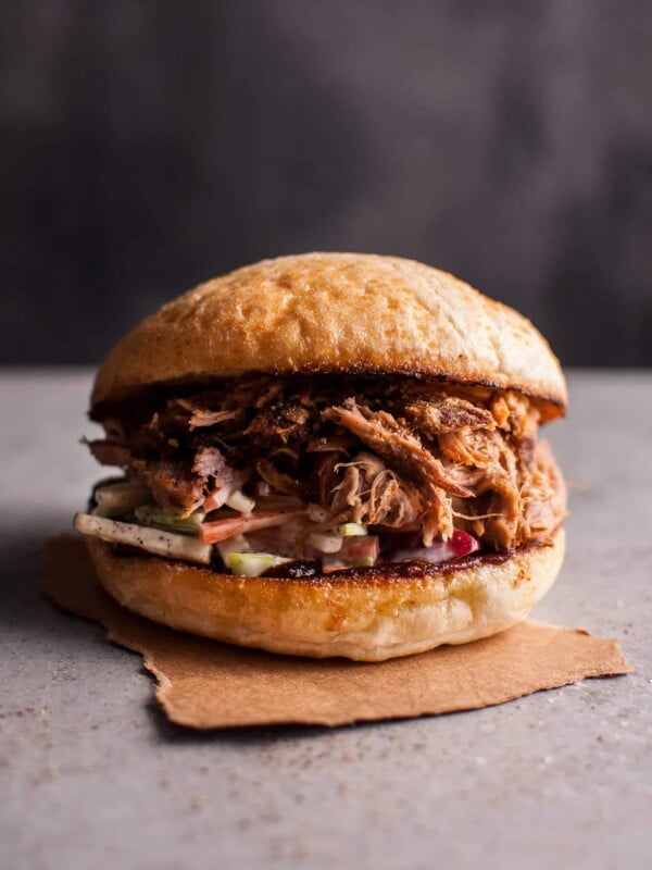 Tender, flavorful pulled pork, crunchy apple slaw, and your favorite BBQ sauce make this awesome sandwich a reality!