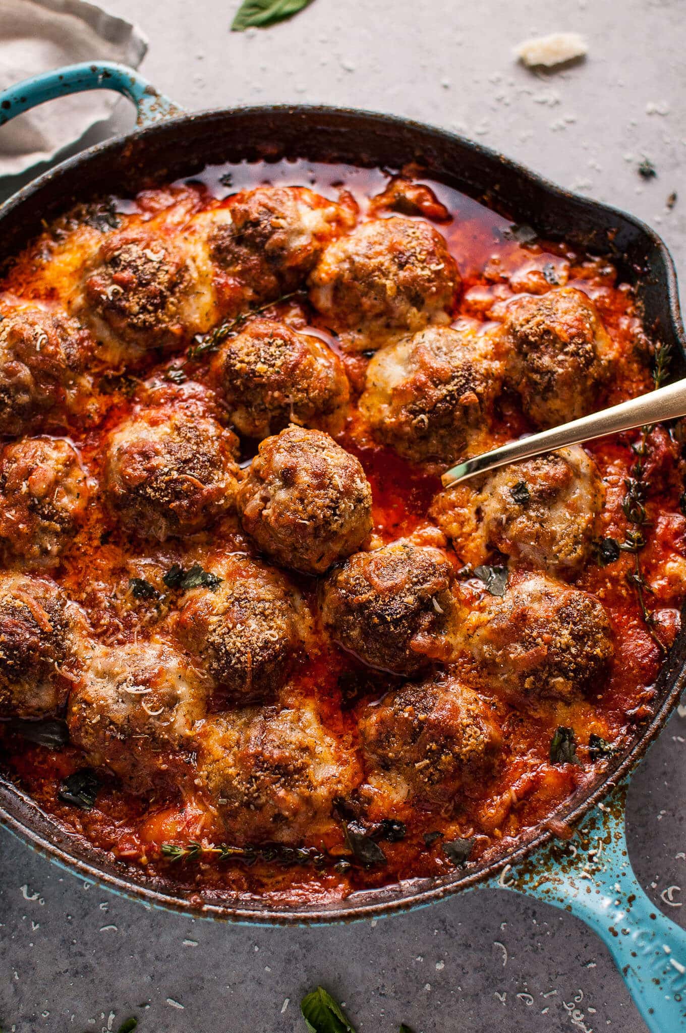 Cheesy Baked Meatball Skillet • Salt & Lavender