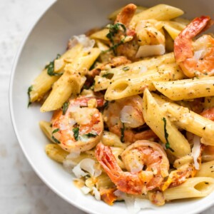 This Cajun shrimp penne is creamy, garlicky, flavorful, and slightly spicy! It's ready in under half an hour, making it the perfect easy weeknight dinner or date night recipe.
