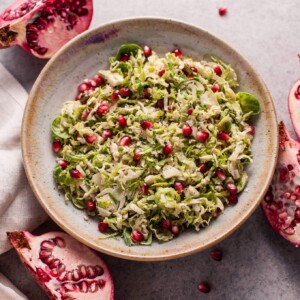 My pomegranate Brussels sprouts salad is a healthy, colorful, delicious, and easy to make fall side dish. A perfect addition to your Thanksgiving table!