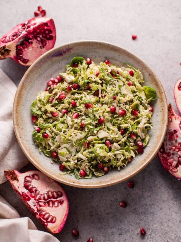 My pomegranate Brussels sprouts salad is a healthy, colorful, delicious, and easy to make fall side dish. A perfect addition to your Thanksgiving table!