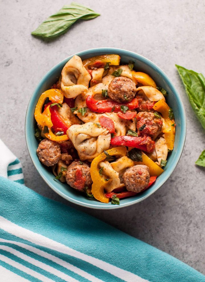Tortellini with sausage and peppers - an easy way to make store-bought tortellini more exciting!