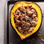 close-up of stuffed acorn squash