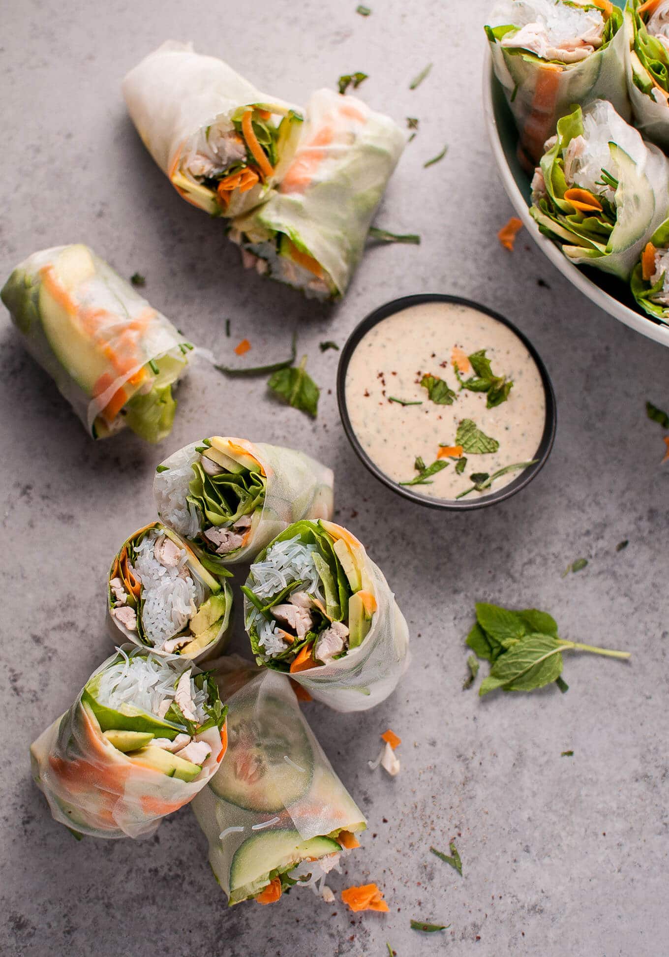 Chicken Salad Rolls with Miso Tarragon Dipping Sauce • Salt & Lavender