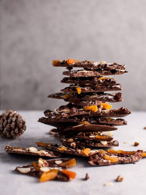 This fruit and nut chocolate bark is easy, delicious, and makes a perfect festive Christmas treat or homemade gift.
