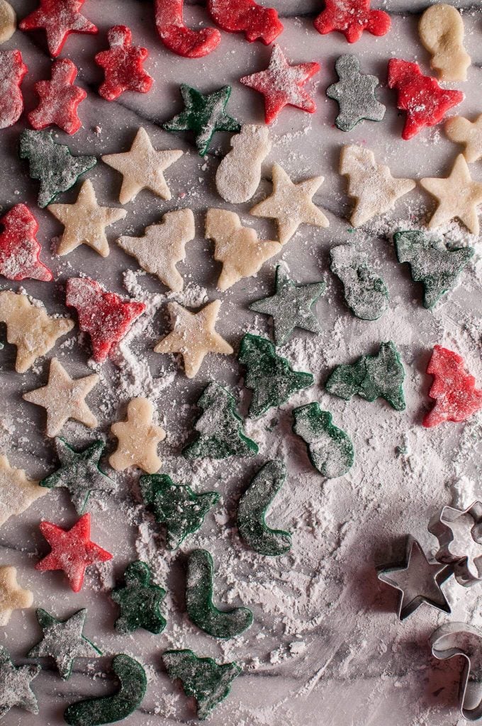 several homemade marzipan festive colored Christmas treats