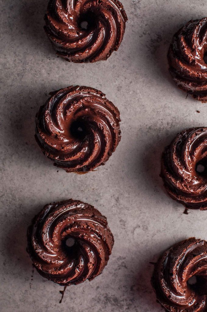 several mini chocolate bundt cakes