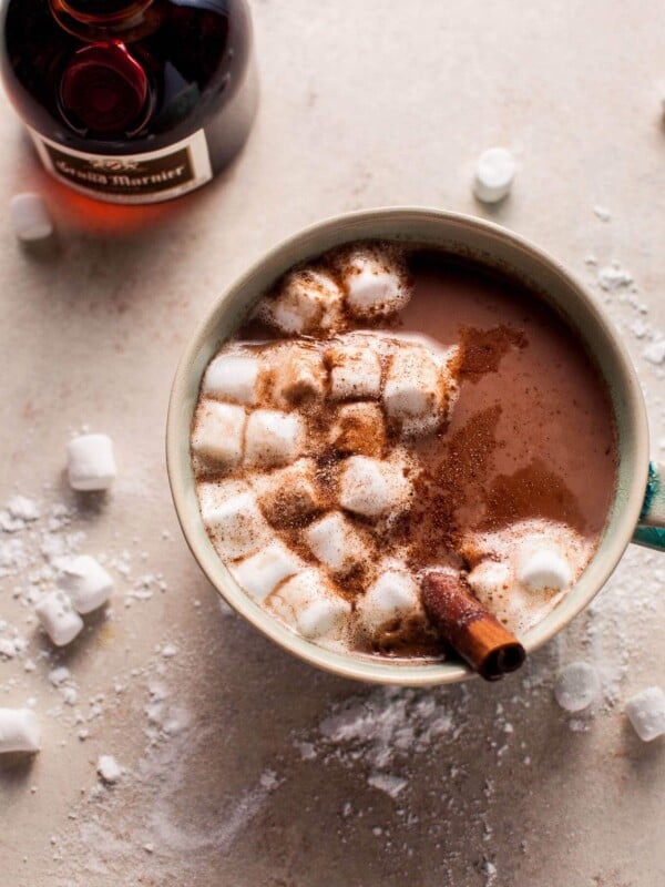 This orange spiked boozy hot chocolate is a grown-up way to enjoy the comforting winter beverage.