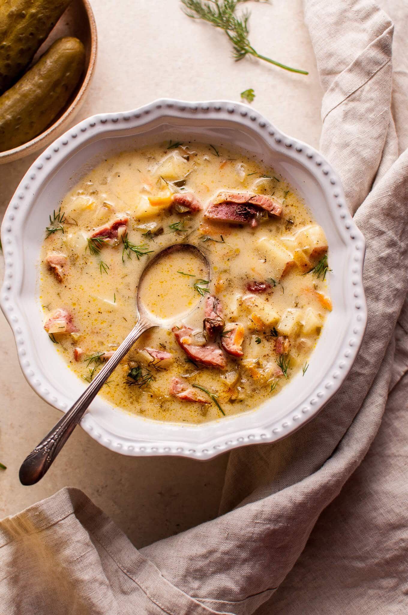 Dill Pickle Soup with Smoked Ham • Salt & Lavender
