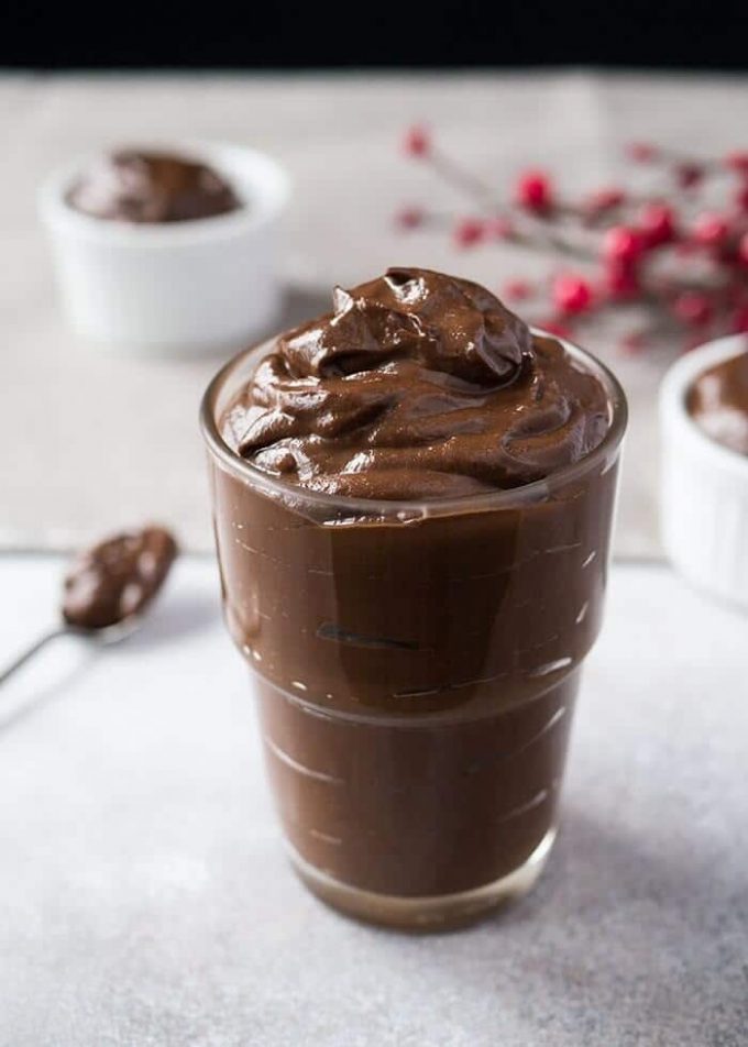 salted avocado chocolate pudding in a glass