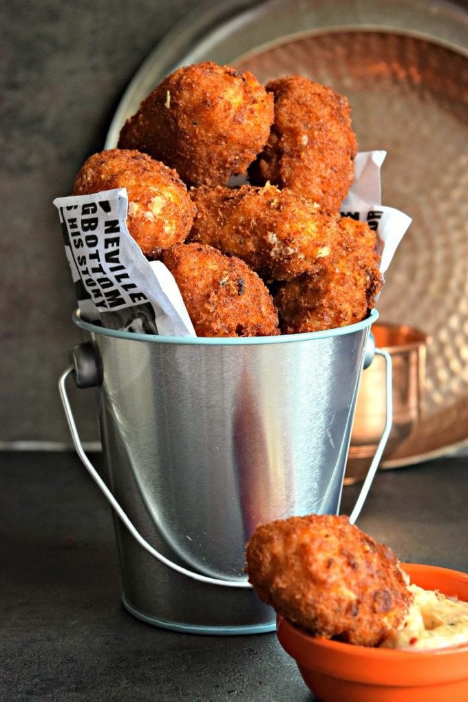 small bucket with cheese tater tots