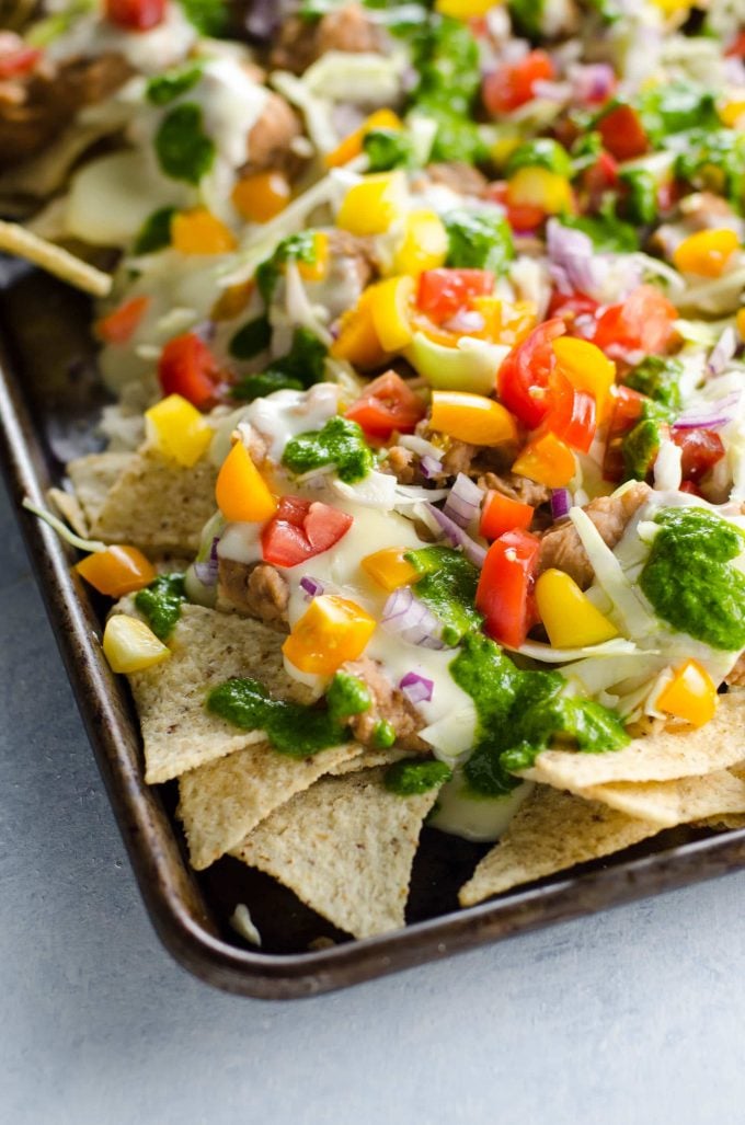 sheet pan with easy vegetarian nachos