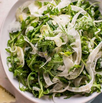 This baby arugula, fennel, and Manchego cheese salad comes together fast and is fresh, healthy, and full of flavor!