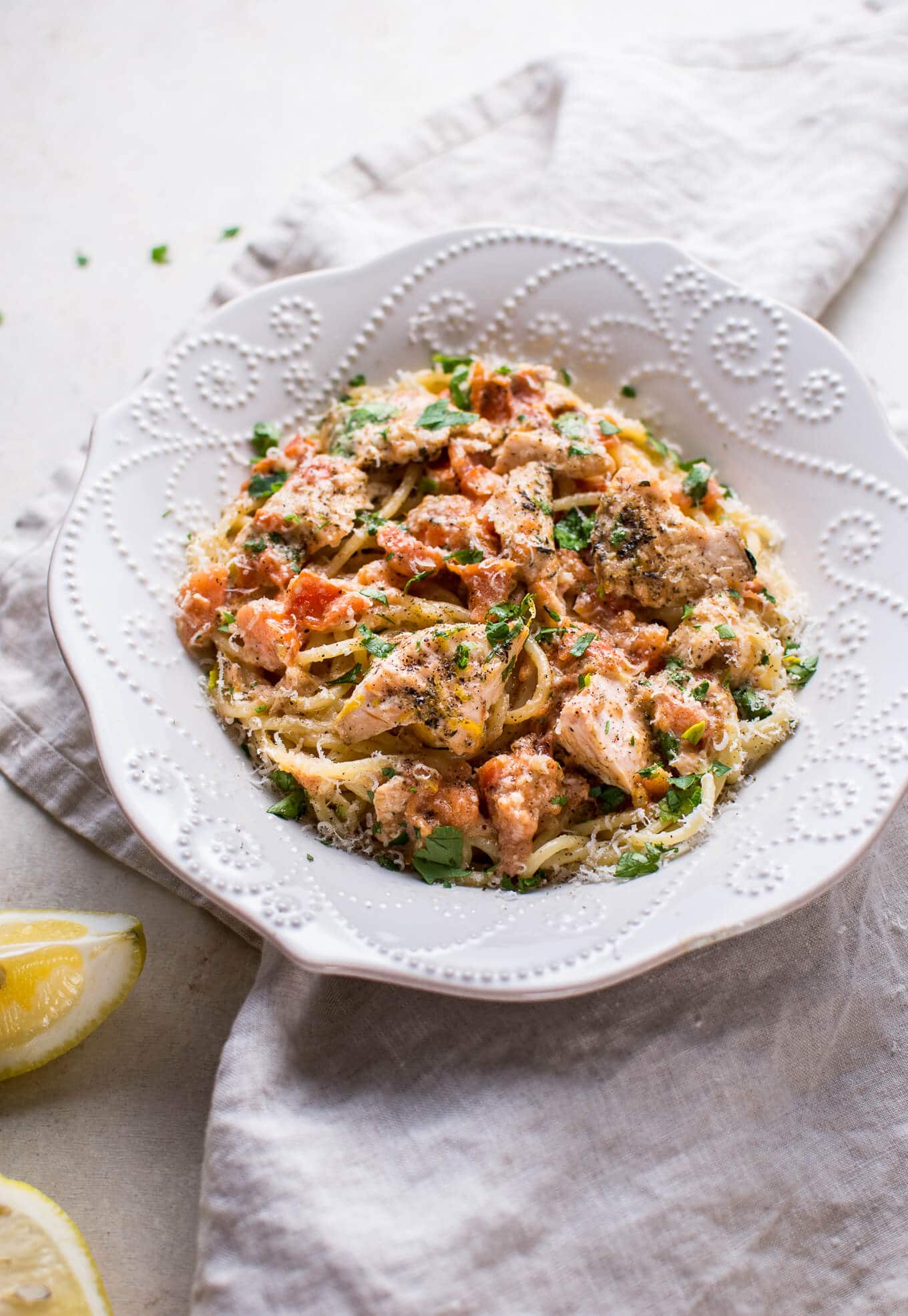 Creamy Lemon and Fresh Tomato Salmon Pasta • Salt & Lavender