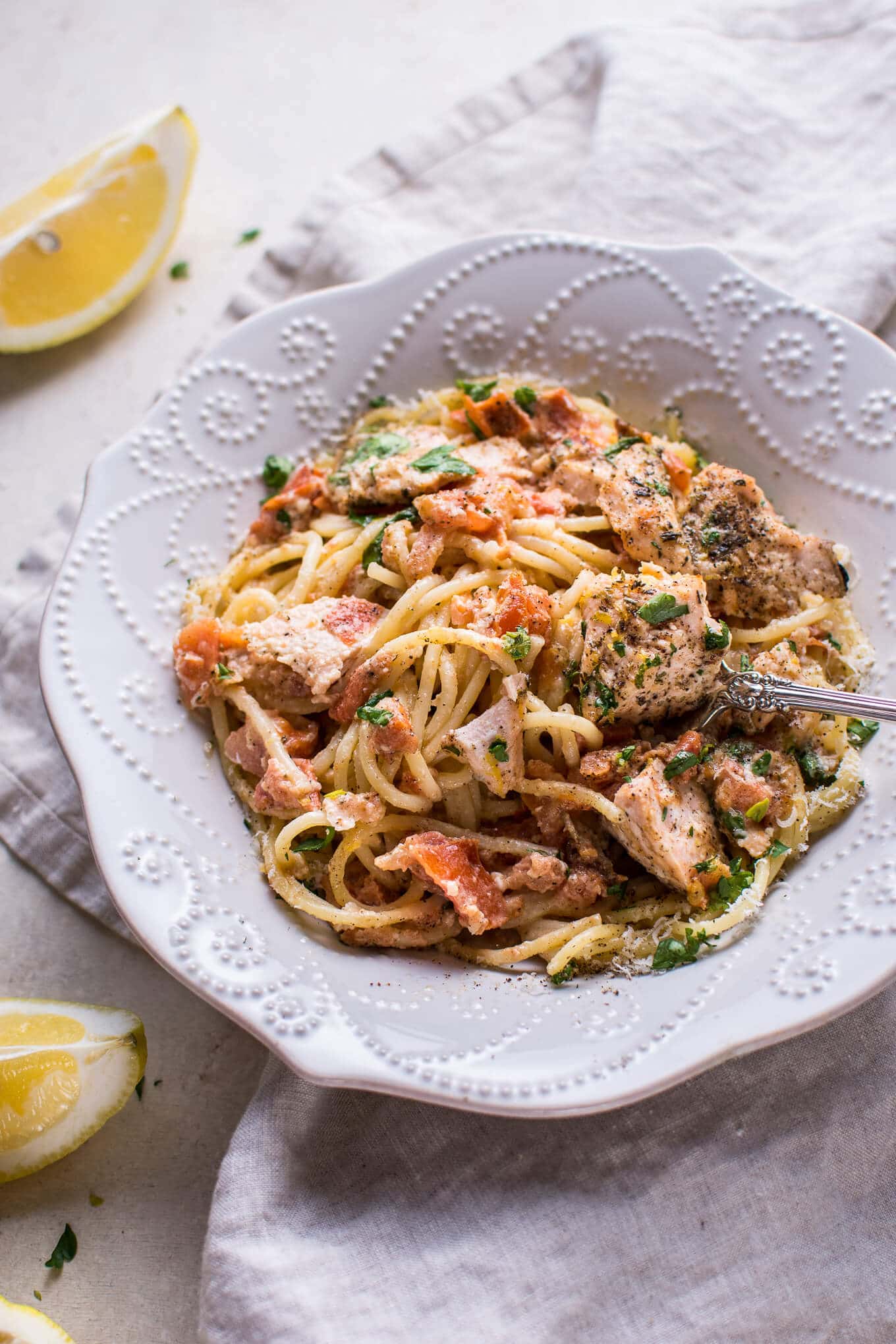 Creamy Lemon and Fresh Tomato Salmon Pasta • Salt & Lavender