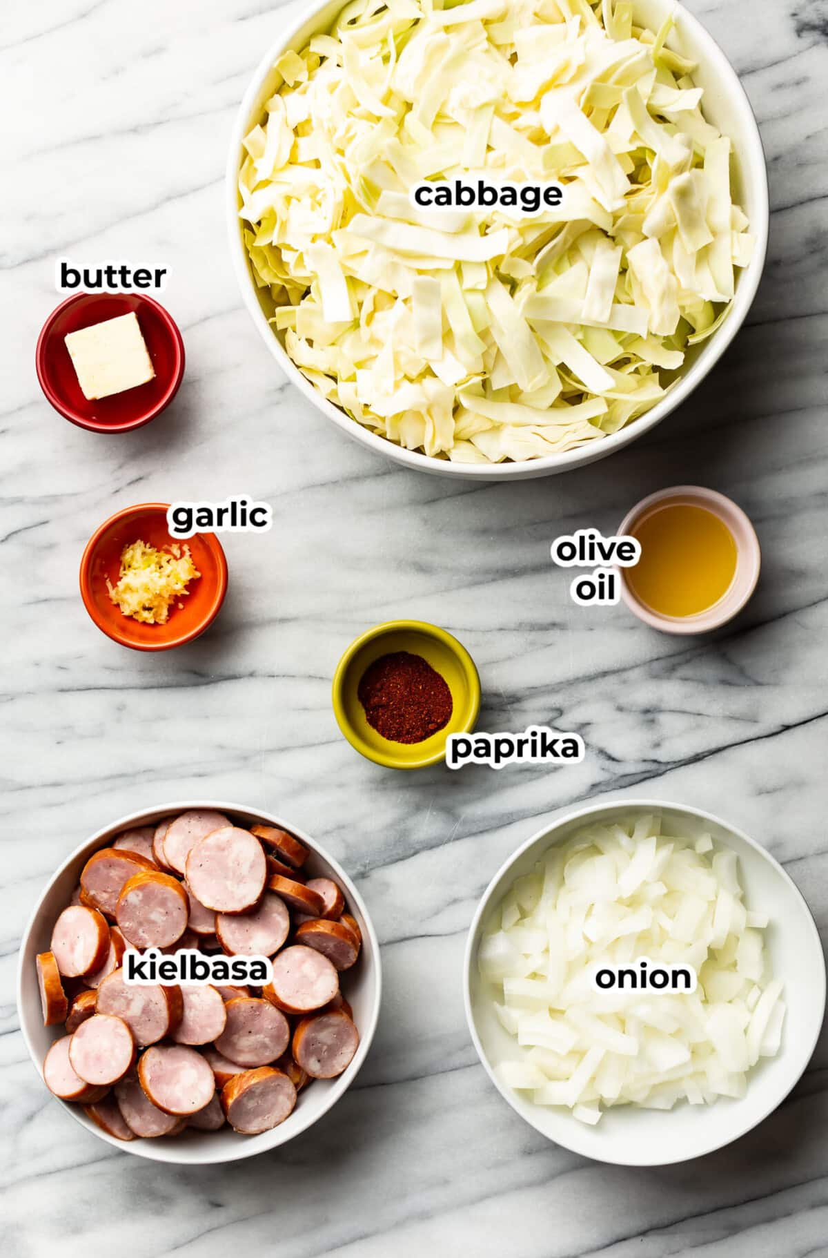 ingredients for sauteed cabbage and kielbasa