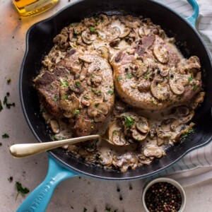 These pork chops in an Irish whiskey cream sauce make a simple but special dinner for two!