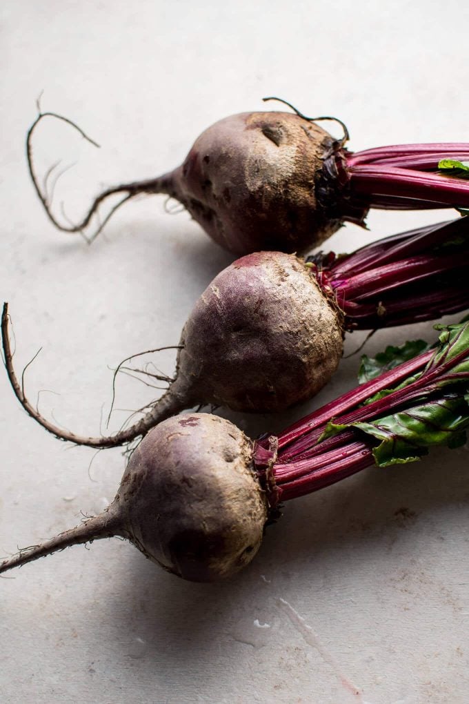 close-up of whole raw beets