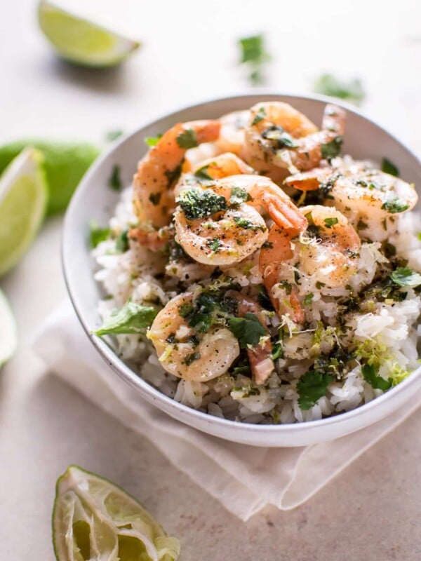 This coconut lime shrimp recipe is quick, easy, fresh, and goes perfectly with rice. A great weeknight meal option!