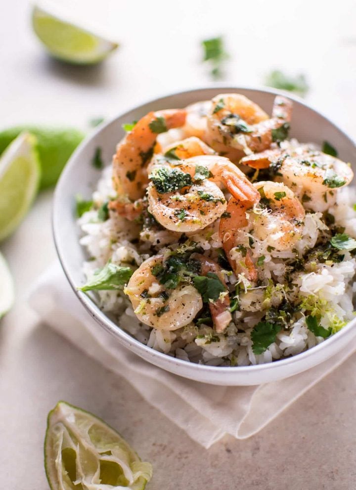 This coconut lime shrimp recipe is quick, easy, fresh, and goes perfectly with rice. A great weeknight meal option!