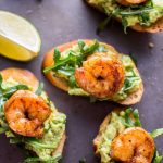 Garlic shrimp and avocado crostini are a fresh and delicious bite-size appetizer that will be a hit at any gathering or party!