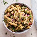 This balsamic caprese pasta salad is a fresh, quick, and simple vegetarian side dish that's perfect for picnics or BBQs.