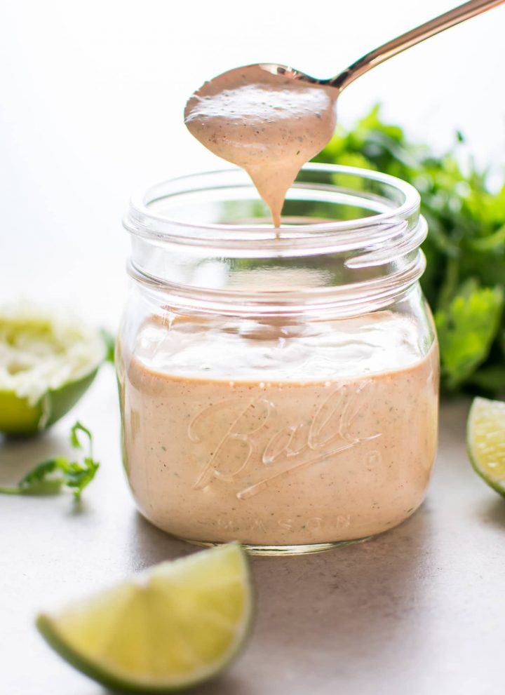 Chipotle cilantro lime ranch dressing is smoky, tangy, and as spicy as you want it to be! This dressing is the ultimate topping for salads, tacos, wraps, or even for dipping chicken strips.