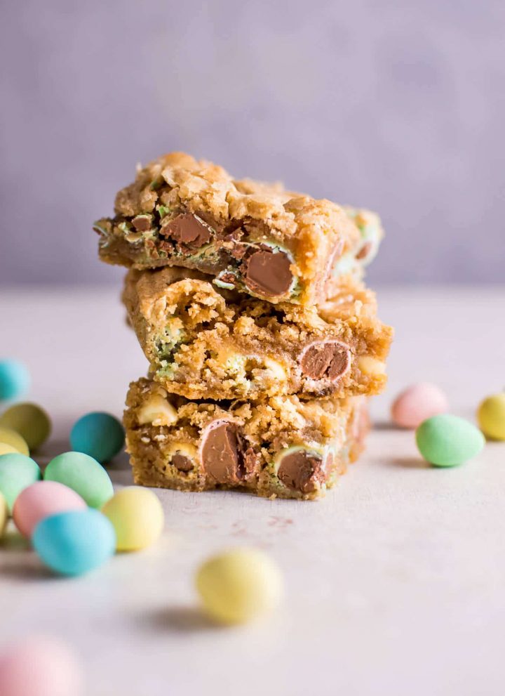 These Easter Mini Egg cookie bars are a fun and decadent way to eat your Cadbury Mini Eggs. They're soft, melty, and totally addictive.