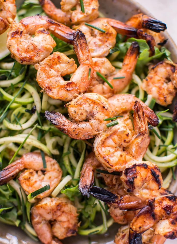 These grilled chili lime shrimp zoodles are an easy, summery, refreshing low-carb dish that's full of flavor!
