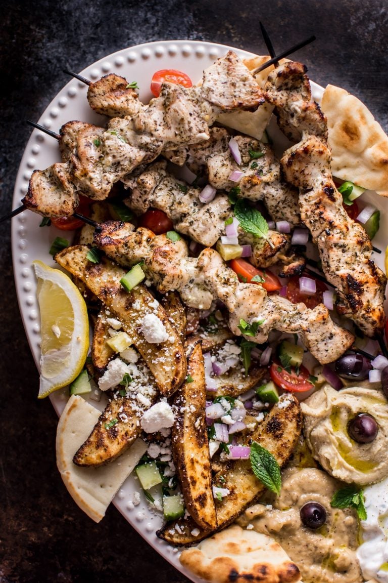 Ultimate Greek Chicken Souvlaki Platter • Salt & Lavender