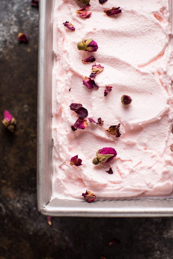 homemade rose ice cream close-up