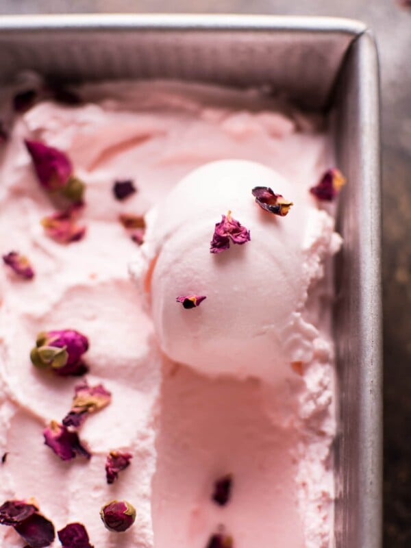 This rose ice cream is a delicious treat that's delicately flavored with rose water and vanilla. A simple recipe that can easily be made in your ice cream maker.