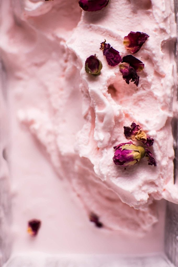 close-up of homemade vanilla rose ice cream