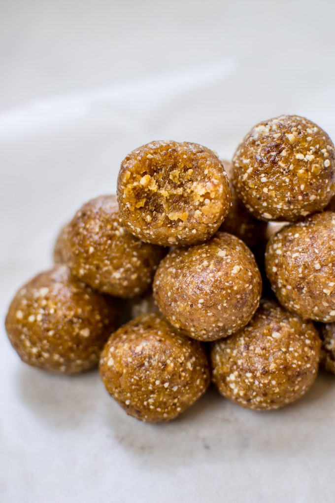 a stack of apricot bliss balls