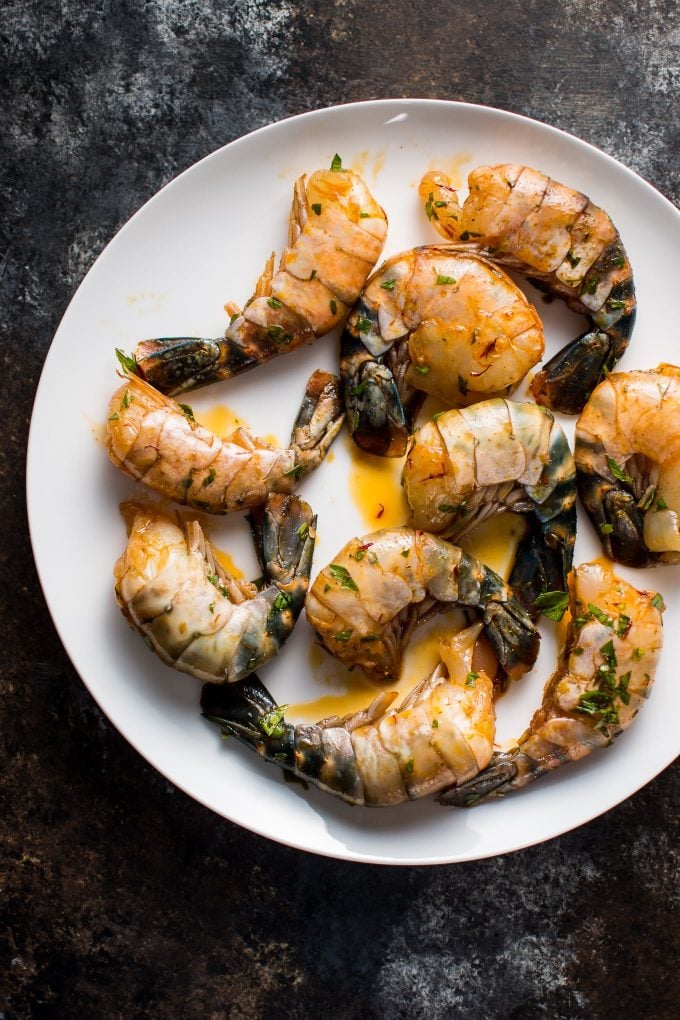 garlic jumbo shrimp on a plate