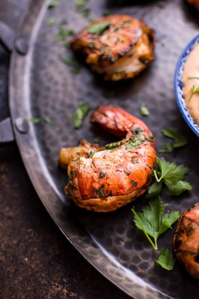 close-up of grilled garlic lemon shrimp