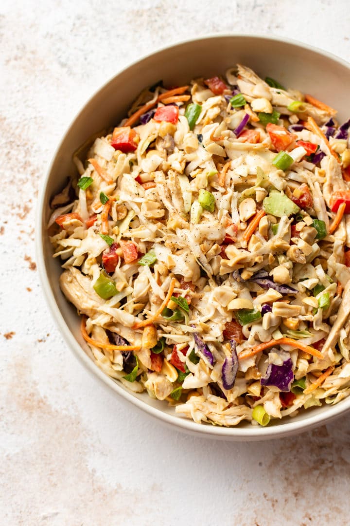 easy Thai chicken salad in a serving bowl