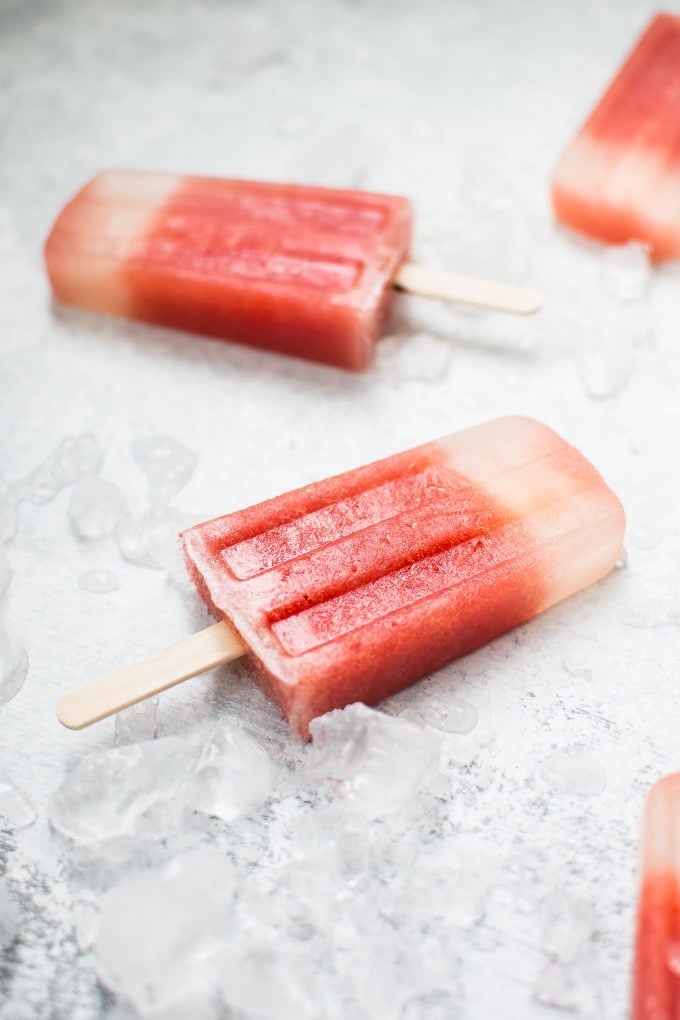 close-up of a sugar-free watermelon margarita popsicle