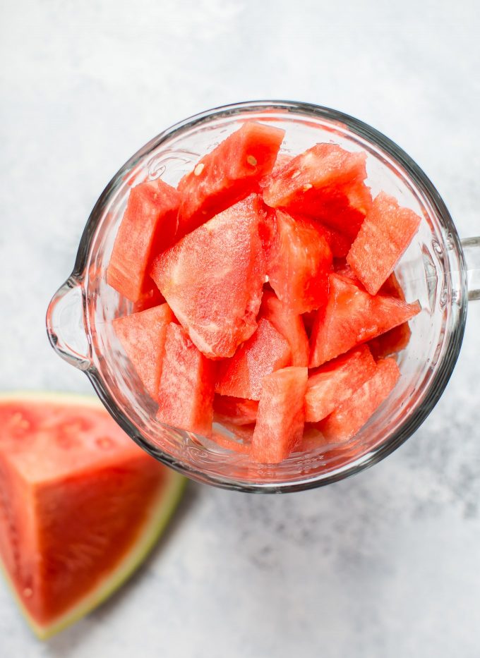 blender with pieces of watermelon