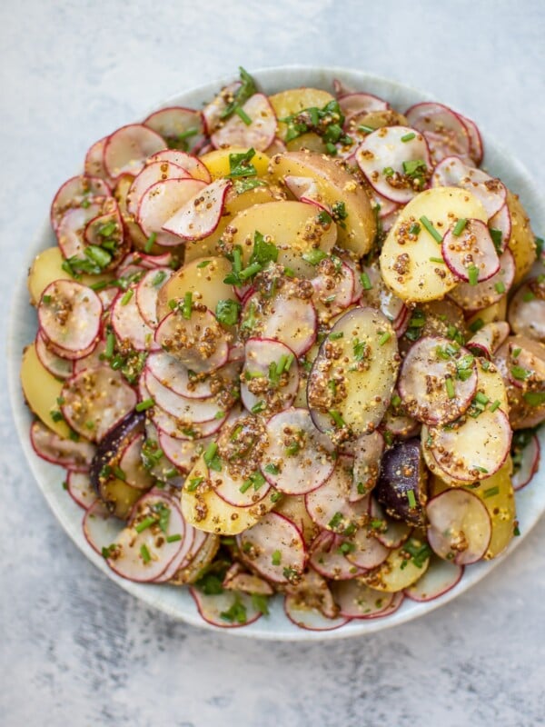 This grainy mustard potato salad is a fantastic side dish that contains only a handful of ingredients and comes together quickly. It's vegan, vegetarian, and full of flavor!