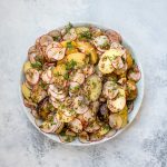 This grainy mustard potato salad is a fantastic side dish that contains only a handful of ingredients and comes together quickly. It's vegan, vegetarian, and full of flavor!