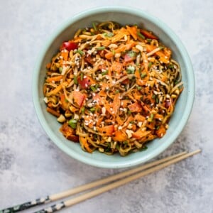 This cold soba noodle salad with a spicy peanut sauce is an incredibly flavorful vegan meal with the perfect amount of crunch and freshness.