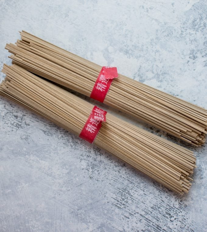 two bundles of soba noodles