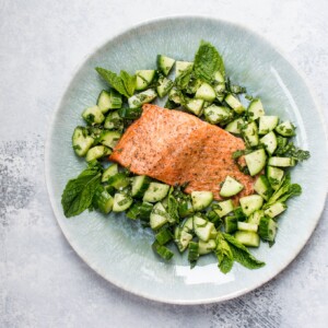 This healthy baked salmon with cucumber mint salsa is a quick, tasty, and fresh meal!