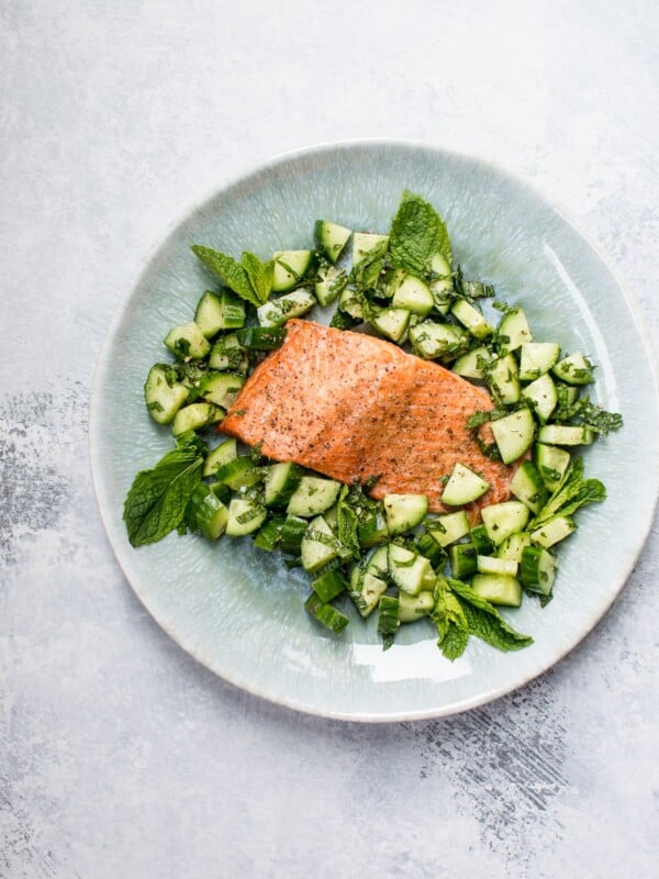This healthy baked salmon with cucumber mint salsa is a quick, tasty, and fresh meal!
