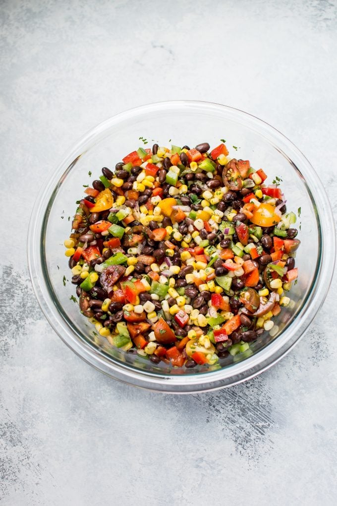 glass bowl with texas caviar