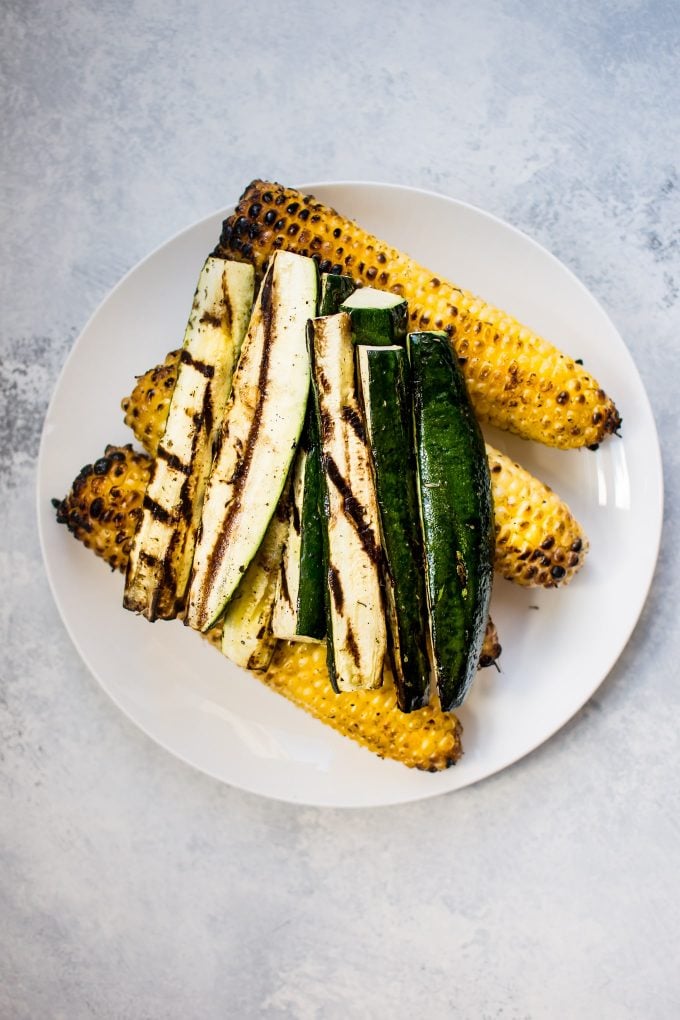 grilled corn and zucchini on a plate