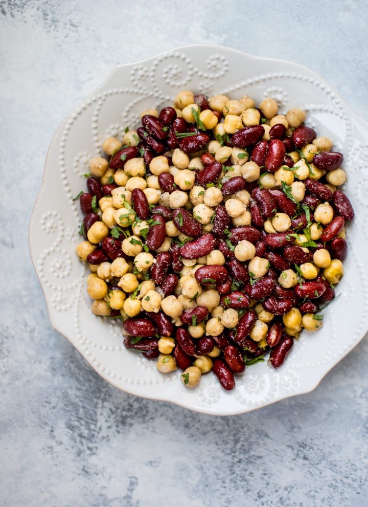 This kidney bean and chickpea salad is ridiculously easy with only 5 ingredients! Healthy, delicious, and ready in under 10 minutes. 