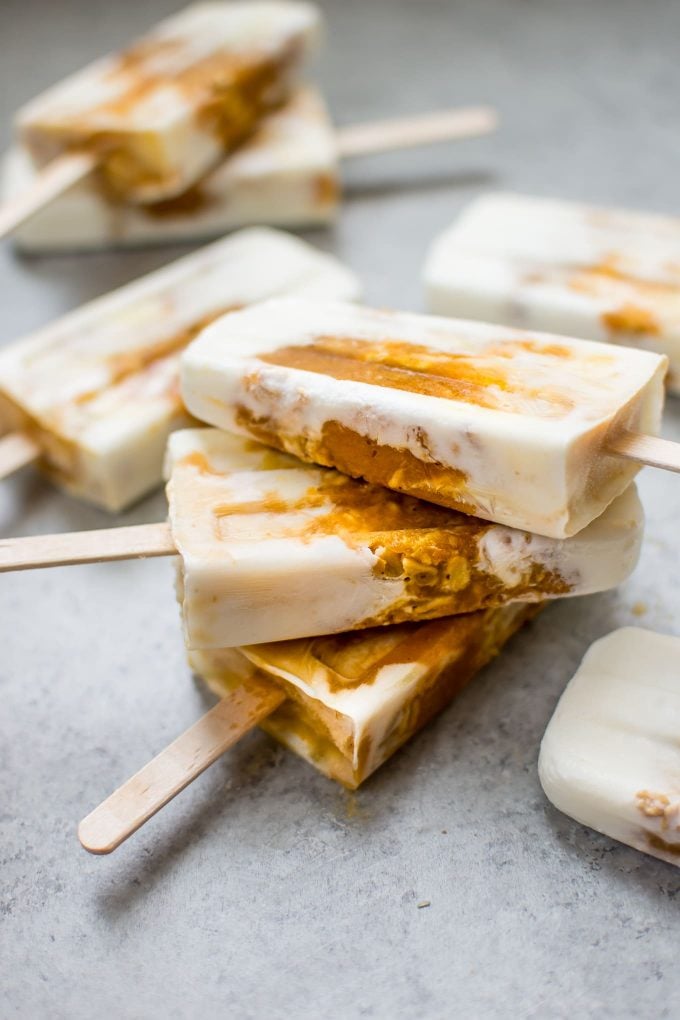 several stacked pumpkin breakfast popsicles 