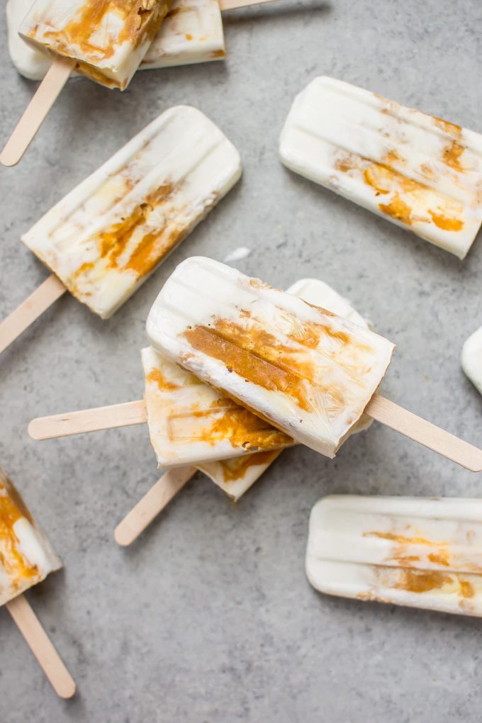 several pumpkin breakfast popsicles stacked